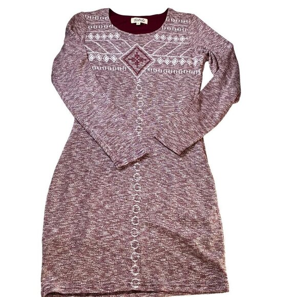 Listicle‎ Body Con Long Sleeve Mini Dress Lined in Heather Burgandy/White Size M - Picture 3 of 9